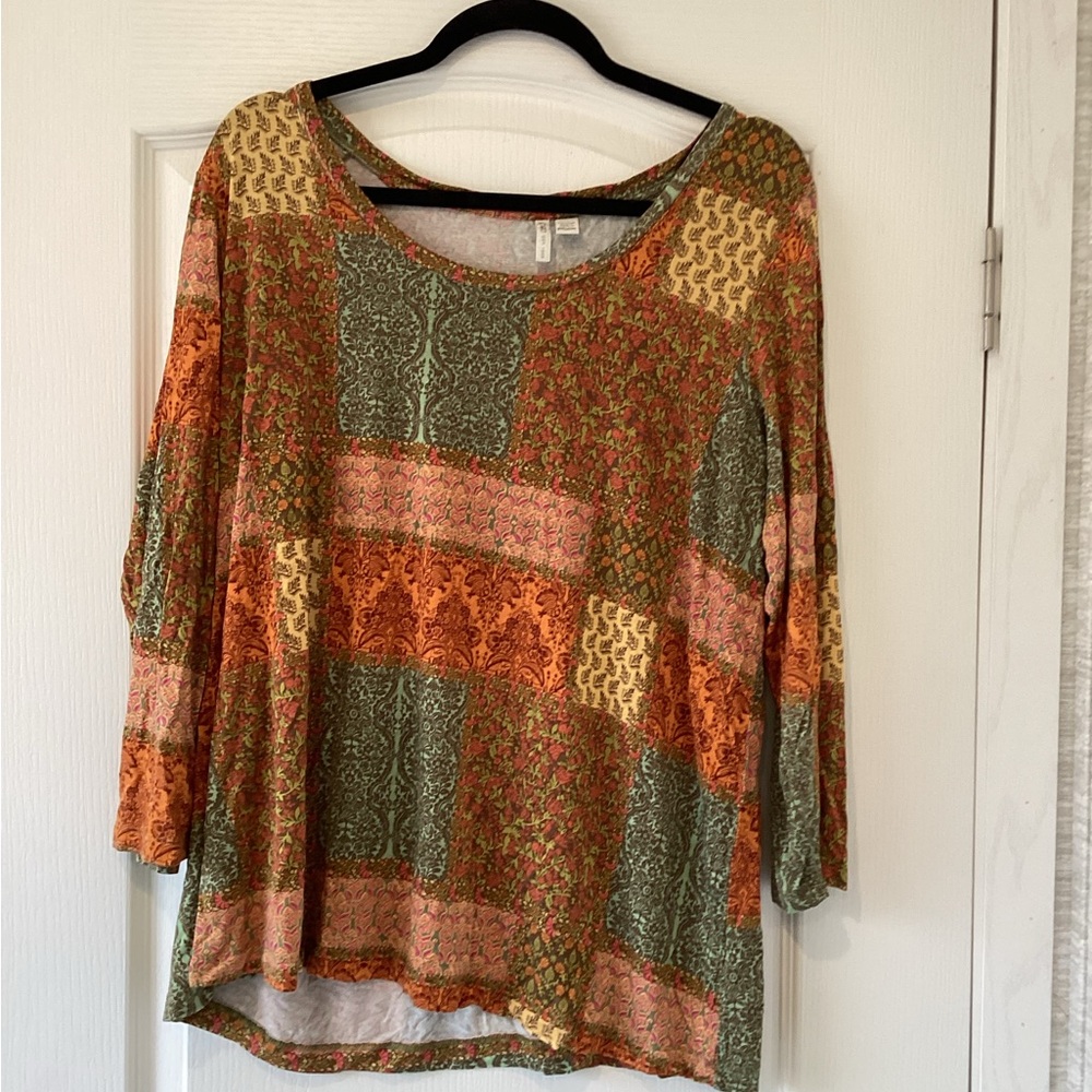 Cato Multicolor Patchwork Long Sleeve Top size 18/20W EUC